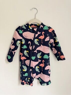 Simple Joys Animal Print Short-Sleeve Rash Guard Swimsuit (Size 18m)